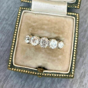 1.30 Ct Round Diamond 5 Stone Eternity Band Ring 14K White Gold Finish Size R - Picture 1 of 6