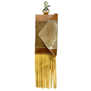 PHONE POUCH HOLDER Golden Plains HAIR ON COWHIDE Clip Phone Pouch with Fringe - Picture 1 of 1