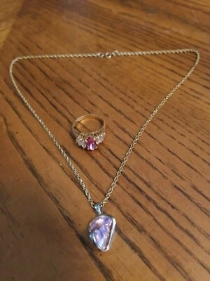 Anillo Estampado GE 18K Talla 10.5 y 14K GE Collar Piedras Preciosas Rosa Transparente Foto 1 de 4