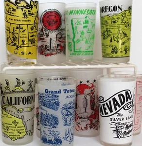 Vintage State Souvenir NV, MN, CA, OR, IL, RI, WY, AZ Hazel Atlas Glass Tumblers - Picture 1 of 17