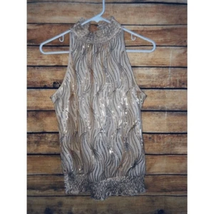 Heart soul sequin gold turtleneck women's blouse size S - Picture 1 of 8