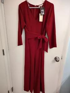 Entro Jumpsuit Women's Large Long Sleeve V-Neck Burgandy Polyester Wide Leg - Picture 1 of 12