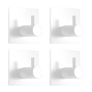 4 Pack Adhesive Towel Hooks Heavy Duty Stainless Steel for Bathroom White - Picture 1 of 7