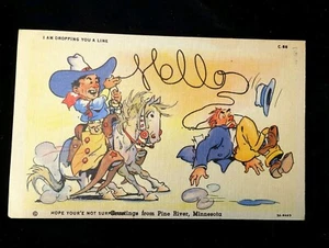 Vintage Postcard Cowboy Horse Lasso Hello Curteich C.T. Art-Colortone See Detail - Picture 1 of 6
