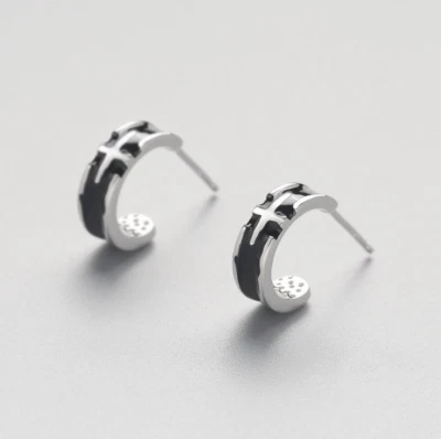 Mujeres Plata de Ley 925 Cruz Esmalte Barra Brazalete Pendientes Regalo 12x4mm PE26 Foto 1 de 2