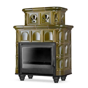 Hellbrunn klassischer Kahelofen Pistazien Schwarz Kaminofen mit Blmschv2 11kW - Bild 1 von 13