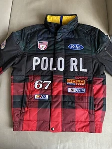 Ralph Lauren Ski Water Repellent Racing Patchwork Bomber Hooded Jacket Plaid S - Picture 1 of 18
