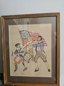 Vintage USA Patriotic Spirit Of 76 Embroidery Framed Patriotic Cross Stitch - Picture 1 of 6