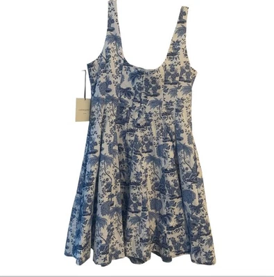 Vestido de algodón Cynthia Rowley azul y blanco Toille Fit & Flair para mujer talla 12” Foto 1 de 4