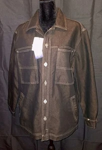 Guess Y2K Slick Denim Jacket Unisex 16 18 Black Bronze Jean Work Trucker VTG NWT - Picture 1 of 9