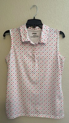 Polo de golf Fila para mujer sin mangas blanco multicolor botón elástico pulóver pequeño Foto 1 de 4