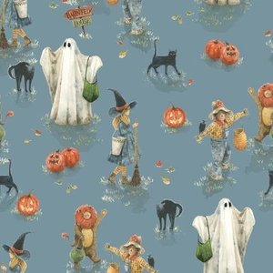 Feline Drive Fabric TRICK OR TREAT Dusk Halloween - Fat Quarter (18"x22") FQ - Picture 1 of 8
