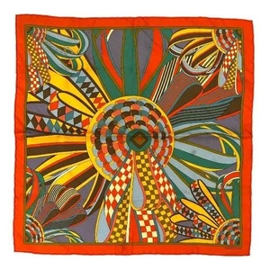 Hermes Carre 40 Handkerchief Scarf LES RUBANS DU CHEVAL Detail Silk Orange 10K - Picture 1 of 8