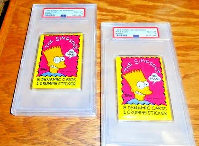 2 LOT 1990 Topps THE SIMPSONS TV SHOW Bart Unopened Wax Packs PSA 8 NM MINT - Image 1 of 3