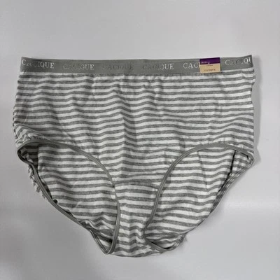 Lane Bryant CACIQUE 全内裤棉质内裤 26/28 灰色/白色条纹 — 第 1/3 张图片