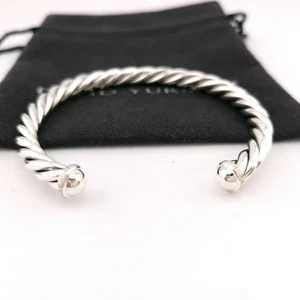 David Yurman Sterling Silver & White Diamond 6mm Cable Dome Flex Bracelet - Picture 1 of 15