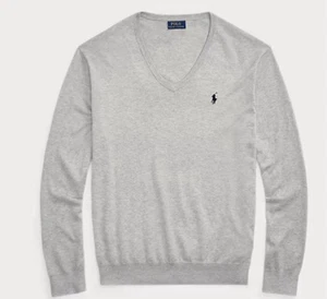 Polo Ralph Lauren Navy Blue Pima Cotton Sweater Gray W/Gray Pony Sz L - Picture 1 of 4