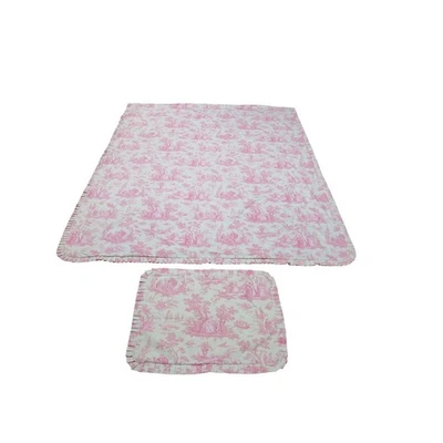 Pink & Beige French Toil Twin Zippered Ruffled Duvet Cover with Pillow Sham - Image 1 of 4