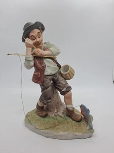 Vintage Lefton Japan Hand Painted Figurine KW767 Old Man Fishing Fish on Line 8" - Picture 1 of 10