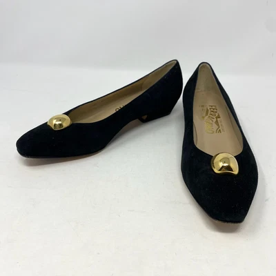 Zapatos de salón de gamuza negros vintage Salvatore Ferragamo Pervinca para mujer 6,5 hechos en Italia Foto 1 de 4
