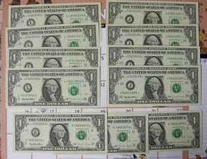 Eleven 1995 series Federal Reserve $1 Banknotes Bills Uncirculated Currency - Picture 1 of 1