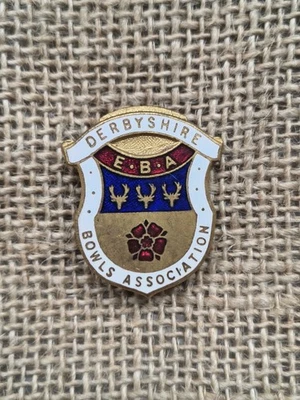 Derbyshire Bowls Association Enamel Vintage Pin Badge Bowls Sports HW Miller - Image 1 of 3