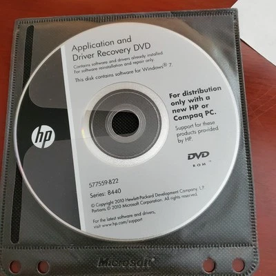 DVD de recuperación de aplicaciones y controladores HP Windows 7 para HP serie 8440 577559-B22 Foto 1 de 4