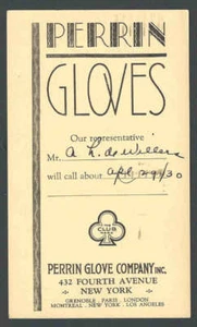 1937 NY Perrin Glove Co Salesmans Calling Card  - Picture 1 of 1