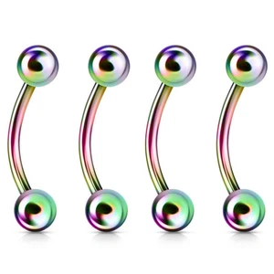 4 Pc Rainbow Titanium IP Surgical Stainless Steel Curved Barbell Eyebrow Ring - Picture 1 of 4