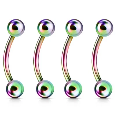 Anillo para cejas barra curvada de acero inoxidable quirúrgico IP titanio arco iris de 4 piezas Foto 1 de 2