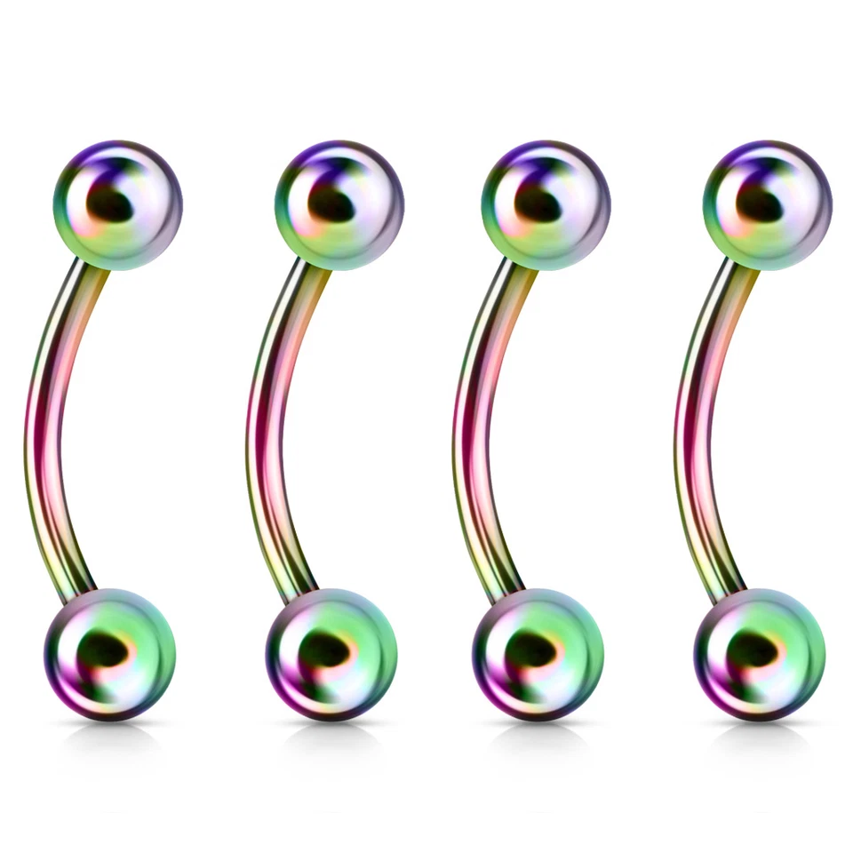 Anillo para cejas barra curvada de acero inoxidable quirúrgico IP titanio arco iris de 4 piezas Foto 1 de 2