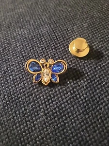 Swarovski Butterfly Lapel Pin Blue & Clear Crystal Verified Signed w/ Swan Logo - Picture 1 of 8