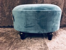Oval Teal Velvet Footstool H28 x 45 x 35cm Black Feet NEW (E)