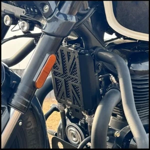 UK FLAG RADIATOR GUARD BLACK FIT FOR ROYAL ENFIELD SUPER METEOR 650/ SHOTGUN 650 - Picture 1 of 6