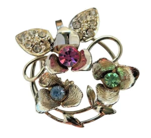 Colgante potenciador collar floral vintage tono dorado con pedrería - Imagen 1 de 7