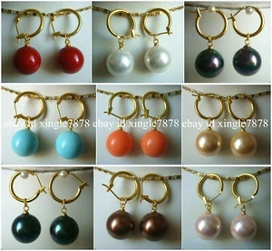 Pendientes colgantes de perlas naturales multicolores del Mar del Sur de 14 mm - Imagen 1 de 23