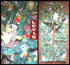 Levi's x Pokemon 25th 551Z Straight Denim Jeans W31 L32 Green Floral New - Picture 1 of 8