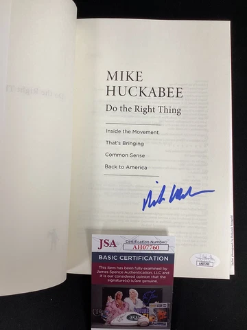 Mike Huckabee Signed Book Do The Right Thing Arkansas Governor GOP Auto JSA Cover