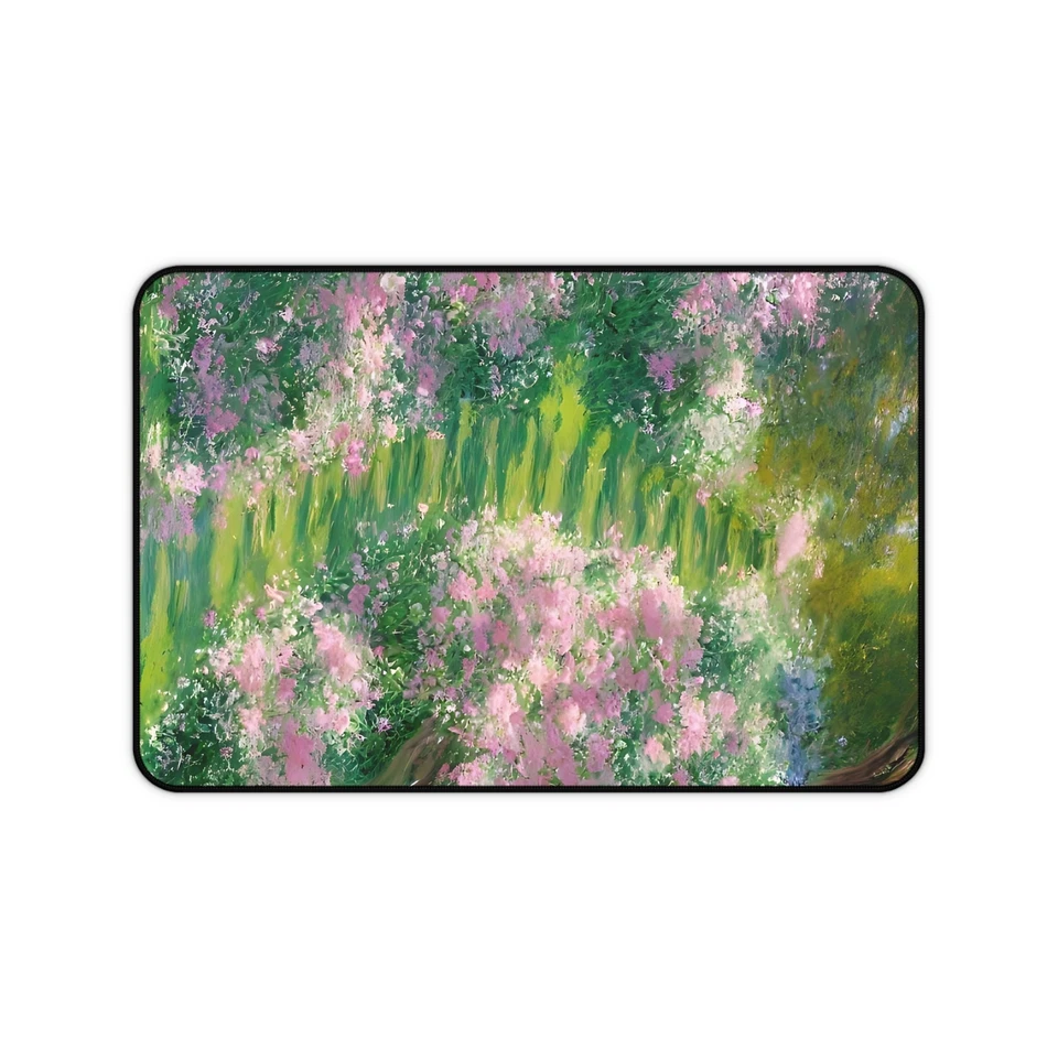 Pink Flower Botanical Garden Desk Mat, Monet Brush Stroke Painting  - Image 1 of 1