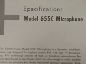Electro Voice 655C Microphone Specifications Original - Picture 1 of 4