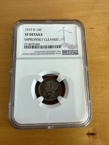 1919 D Mercury Dime 10c Better Grade XF Details IMC Cover