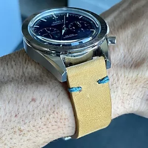 20mm TAN BEIGE Crazy Horse Leather Watch Strap Band - AQUA Stitching - Picture 1 of 12