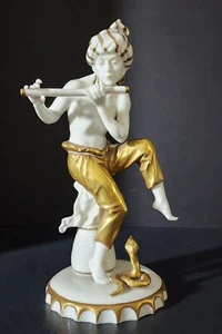 Domador/Encantador de Serpientes Porcelana Pintada a Mano Asiento Dorf Oro Blanco RARO Art Deco - Imagen 1 de 17