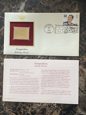 Johnny Mercer Songwriter PCS 10K Gold Plated First Day of Issue Stamp W/Card - Image 1 of 3
