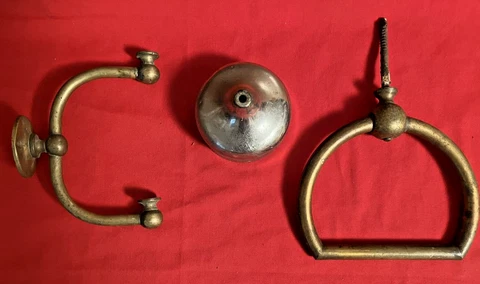 3 Antique Brass Bathroom Hardware Fixtures: Wall mount Holder, Cup Tin & Towel H Cover