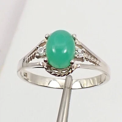 Natural Australian Jade Chrysoprase Gemstone Ring Genuine 925 Sterling Silver - image 1 of 4