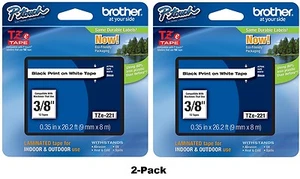 2-Pack GENUINE Brother TZe-221 P-Touch Label Tape 3/8" Black/White TZE221-2PK - Picture 1 of 3