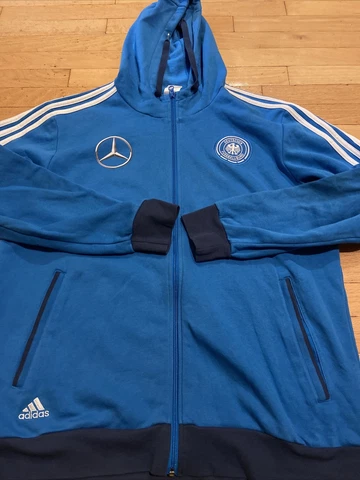 Adidas DFB Germany Player Issue Mercedes Benz Hoodie FZ F85625 Blue Men’s Sz XL Cover