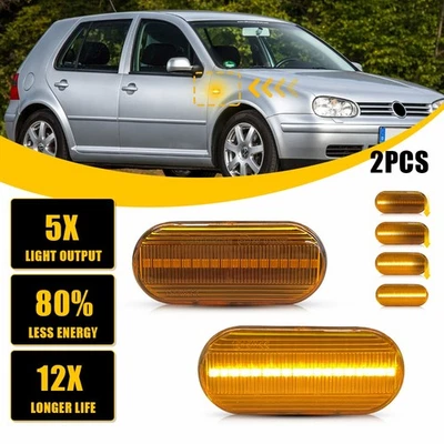 2x Amber LED Side Front Marker Lights Dynamic 2000-2004 for MK4 Volkswagen Golf - Image 1 of 4