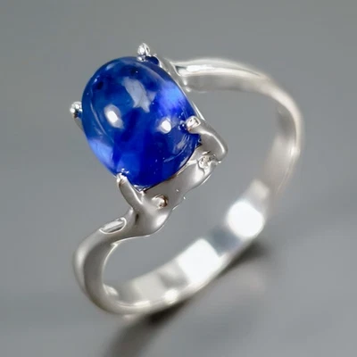 Handmade Blue Sapphire Ring 925 Sterling Silver Size 6.5 /R442052 - Image 1 of 4